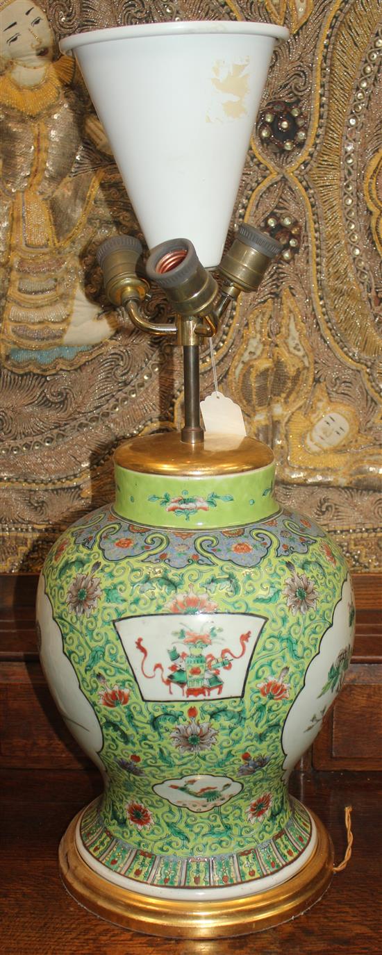 A pair of Chinese famille verte baluster jars, late 19th century, vases approx. 35cm